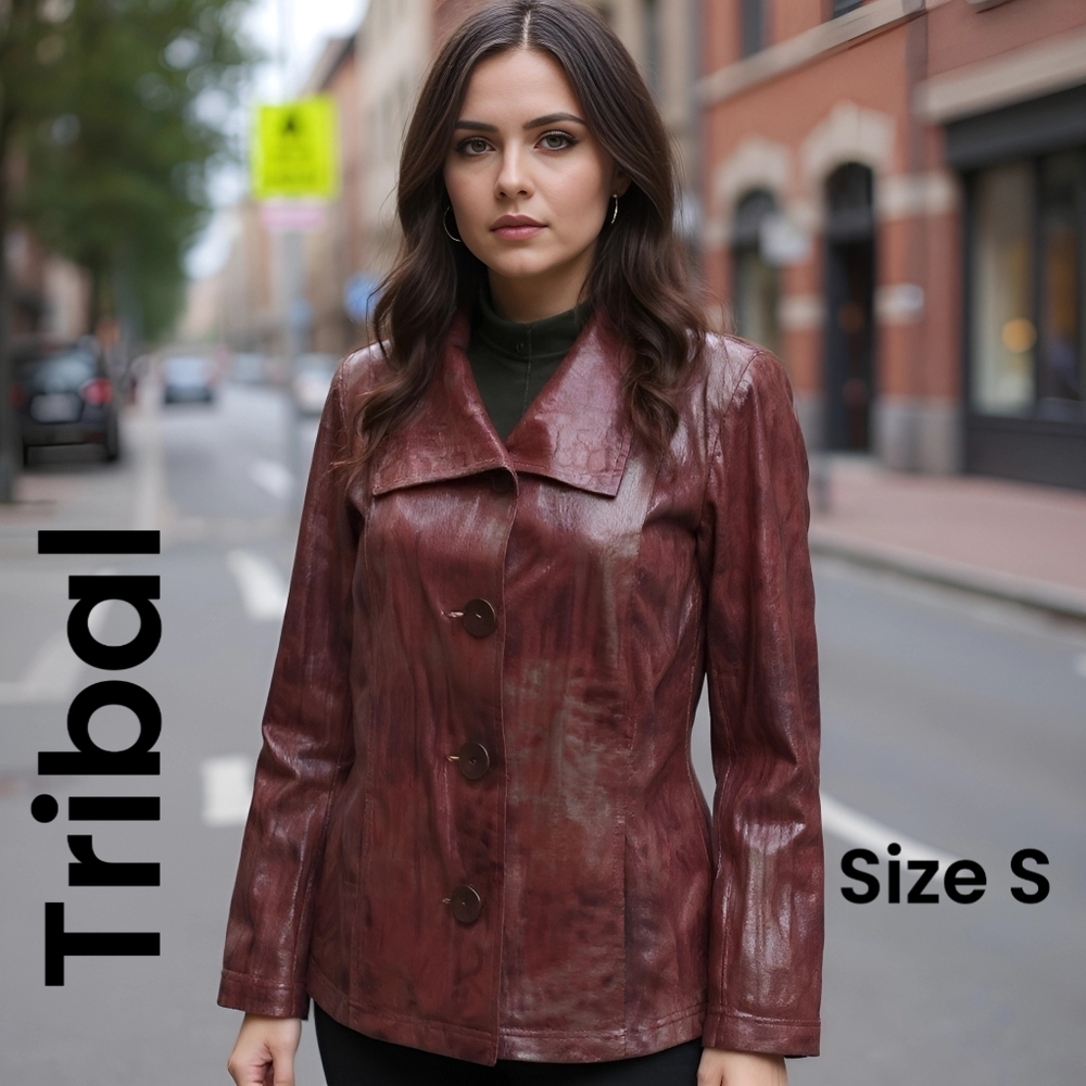 Tribal Burgandy Reptile Print Jacket With Sweater Back Inserts Size S